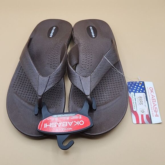 Okabashi Surf Mens LL (9-10) Brown Supportive Flip Flop Sandals NEW USA - Picture 1 of 8